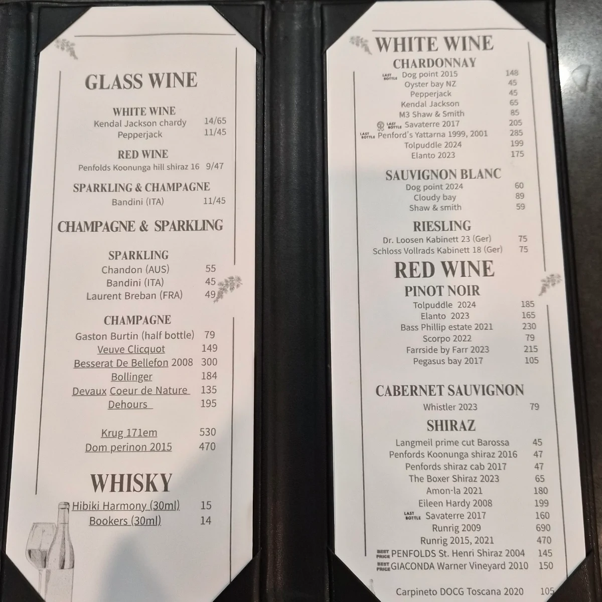 Menu, Holy Hock