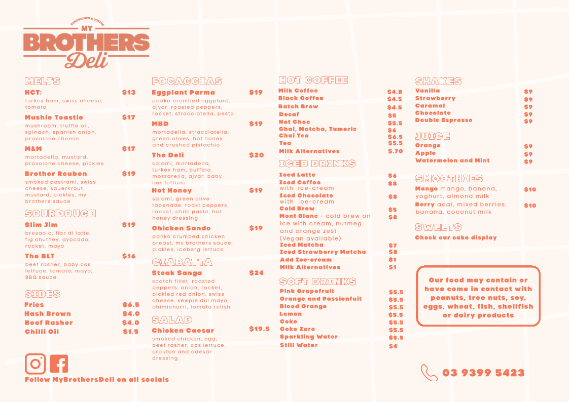 Menu, My Brother's Deli