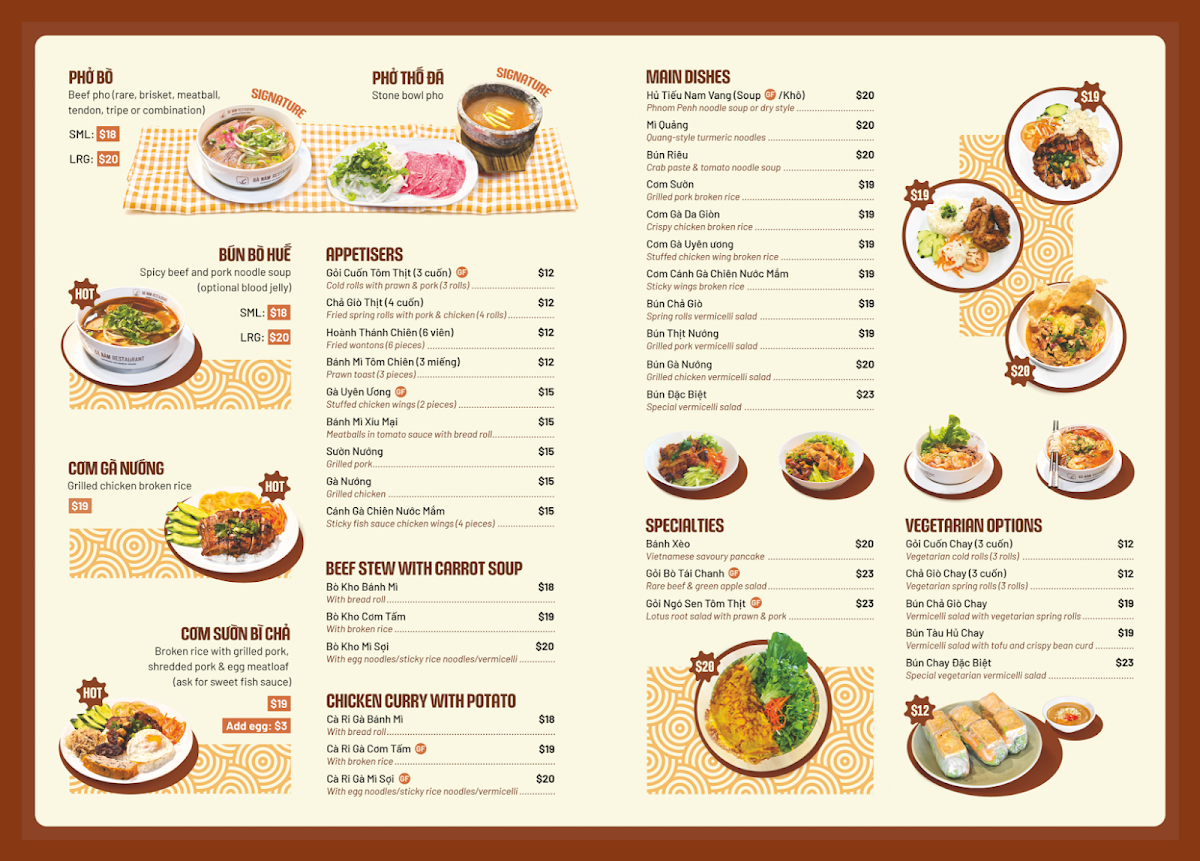 Menu, Ba Nam Restaurant