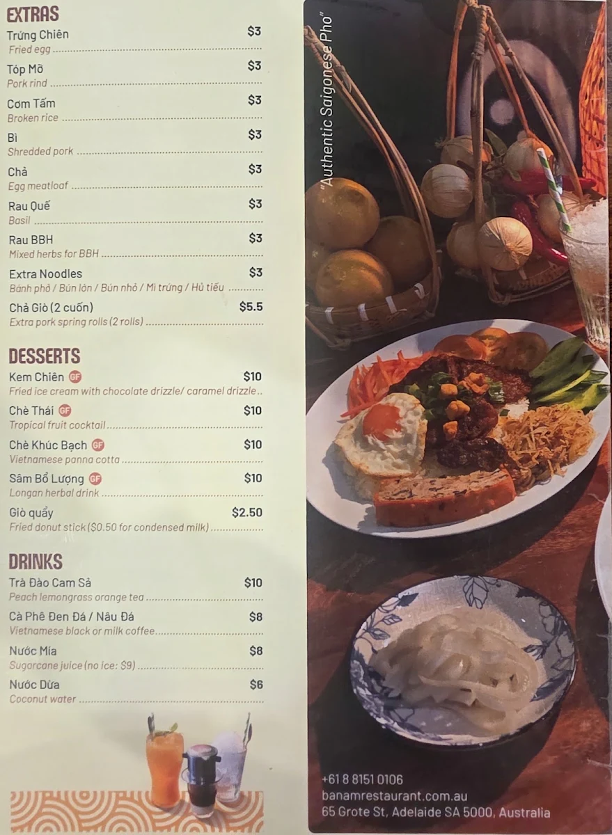 Menu, Ba Nam Restaurant