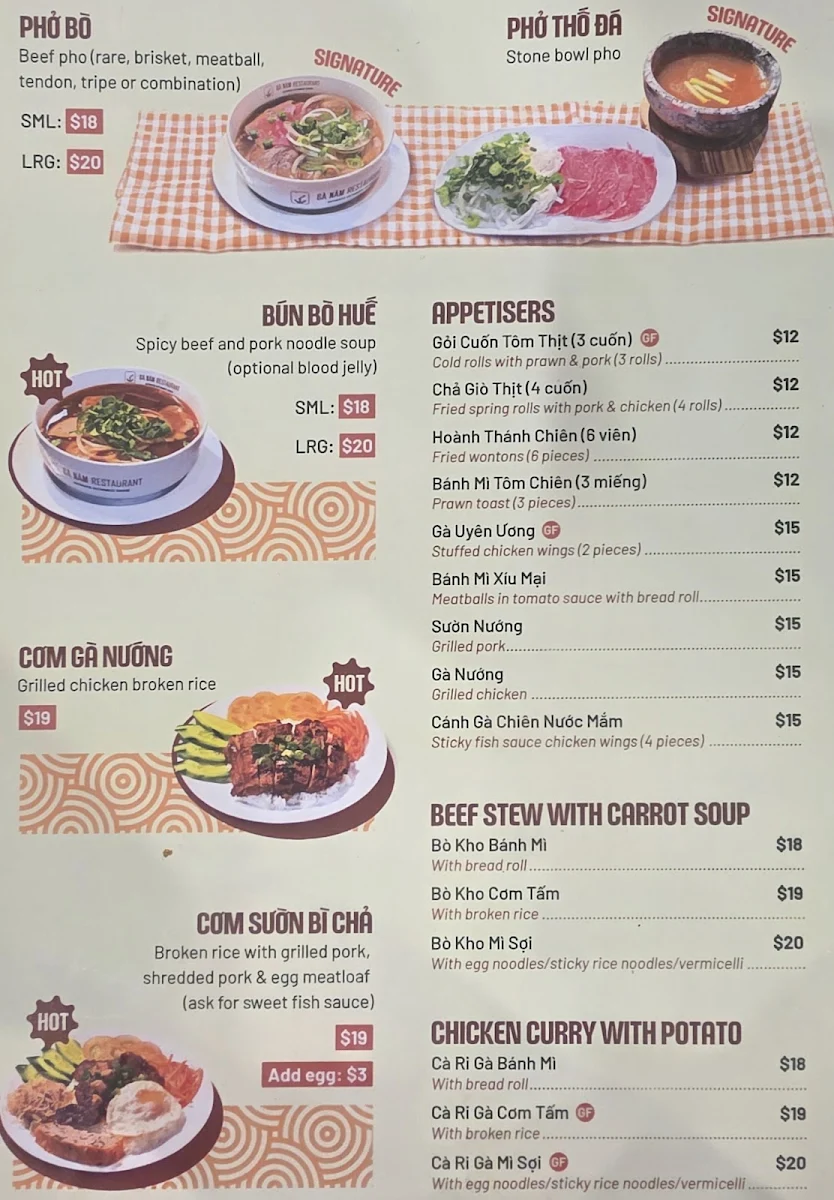 Menu, Ba Nam Restaurant