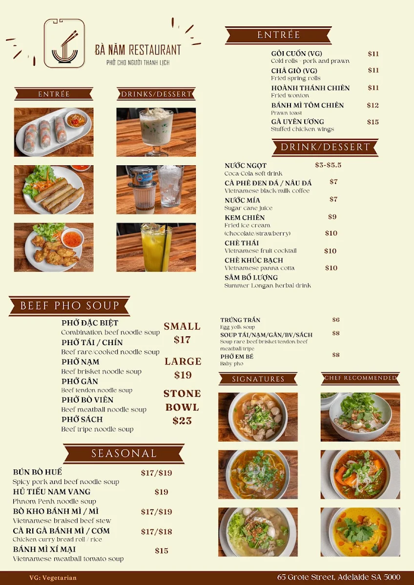 Menu, Ba Nam Restaurant