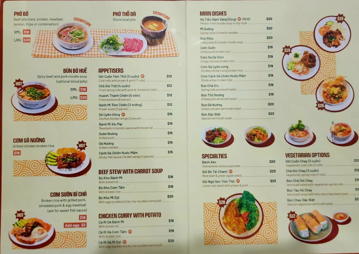 Menu, Ba Nam Restaurant