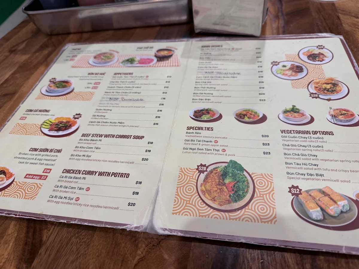 Menu, Ba Nam Restaurant