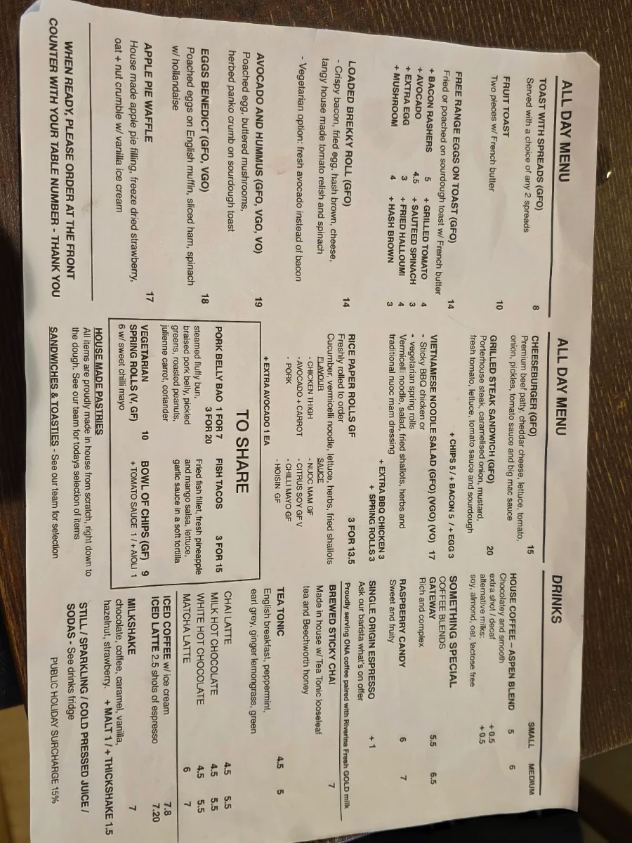 Menu, Yea Bakery
