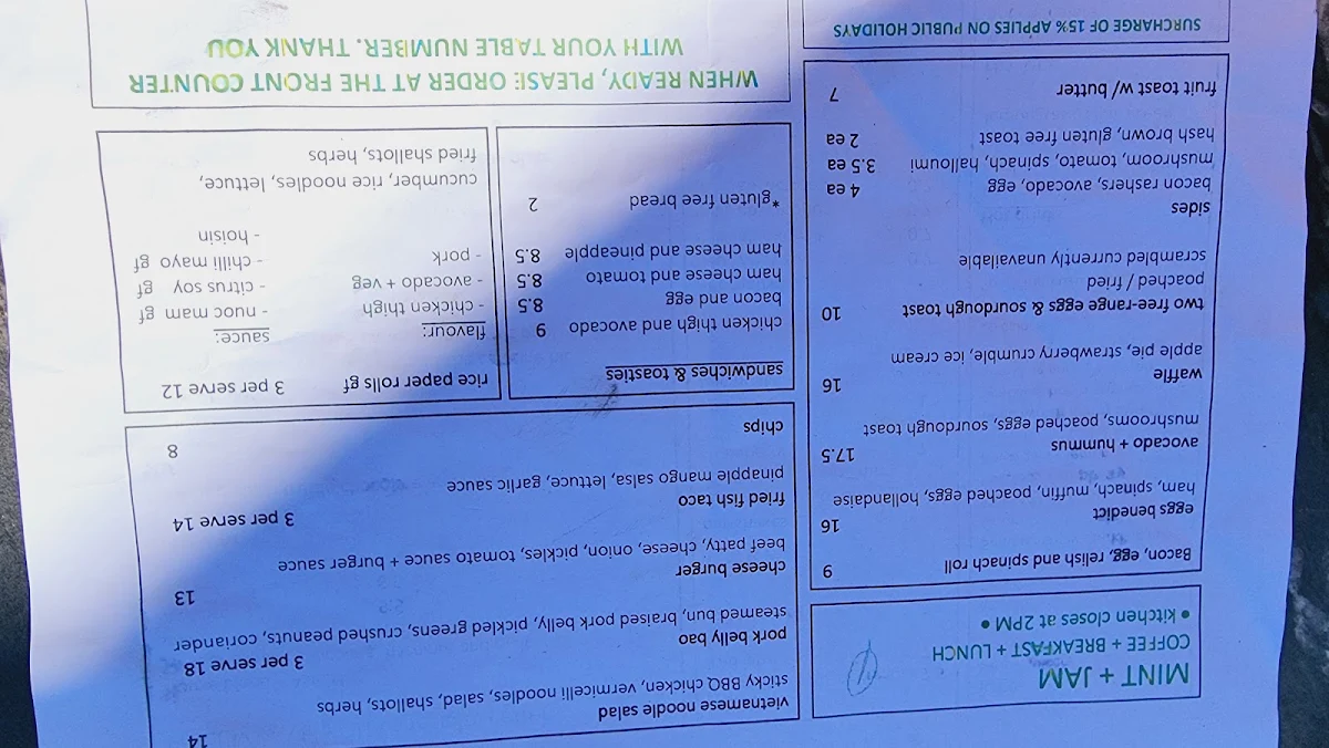 Menu, Yea Bakery