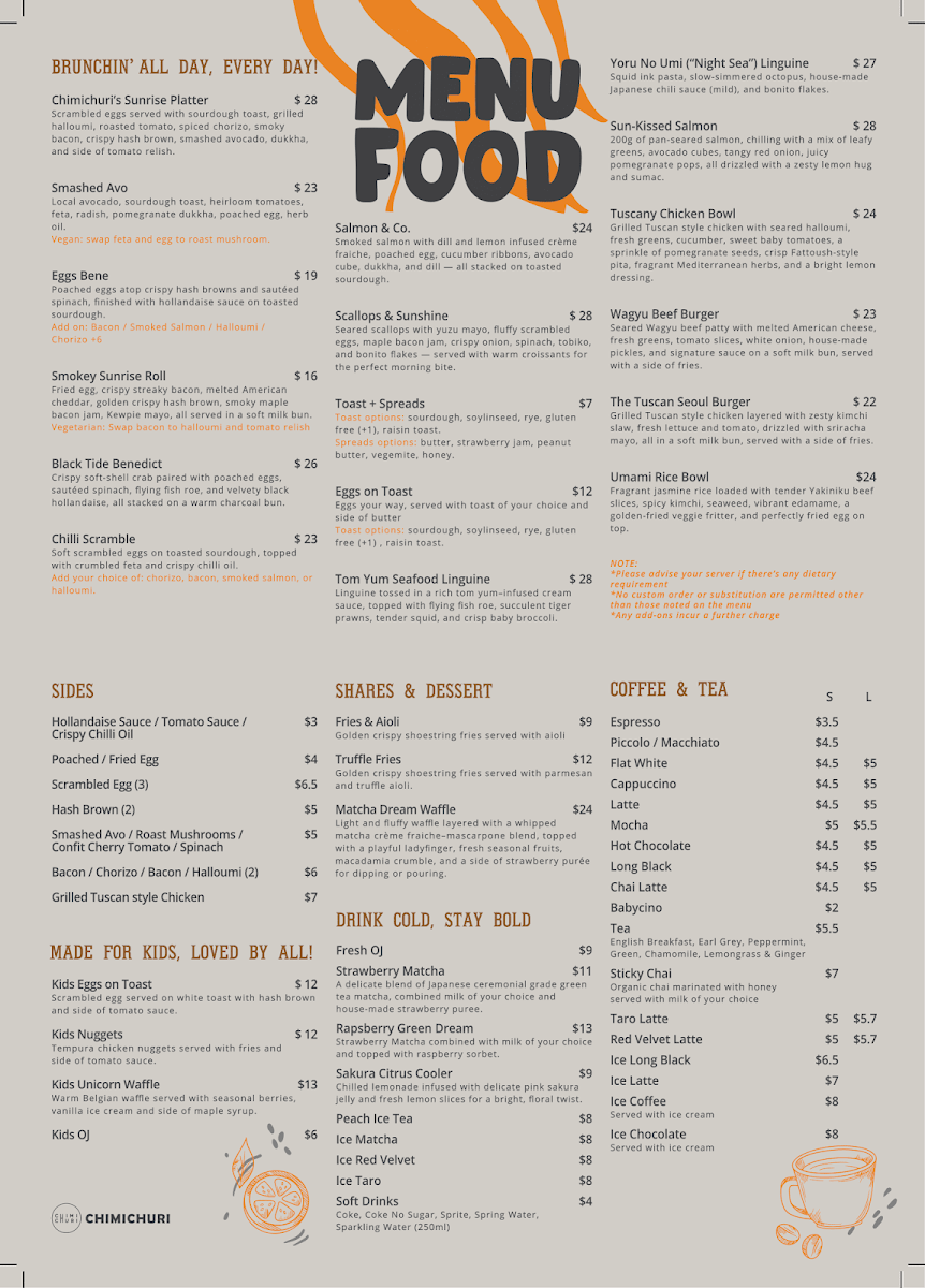 Menu, Chimichuri Chatswood