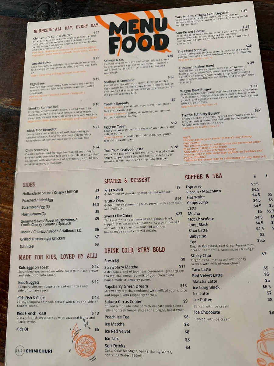 Menu, Chimichuri Chatswood
