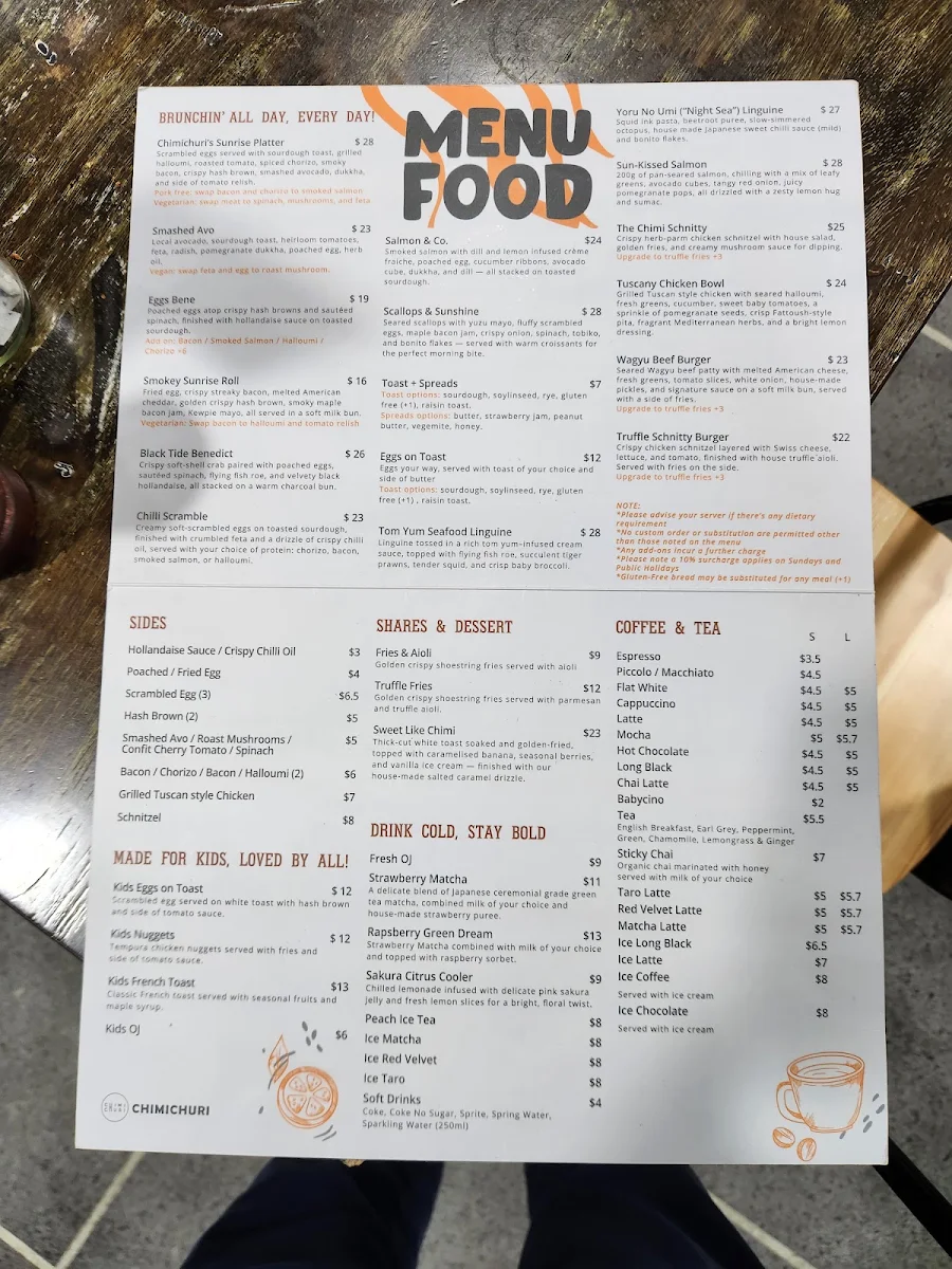 Menu, Chimichuri Chatswood