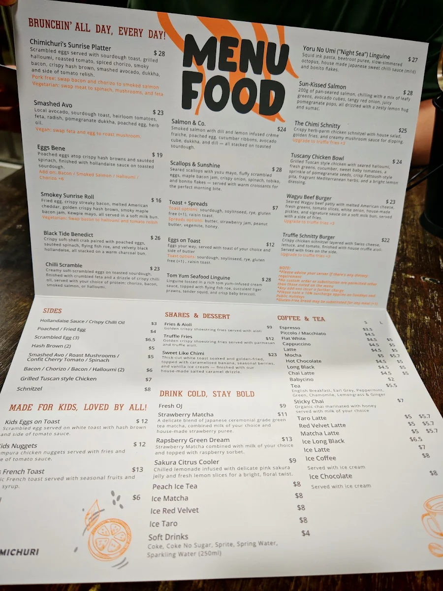 Menu, Chimichuri Chatswood