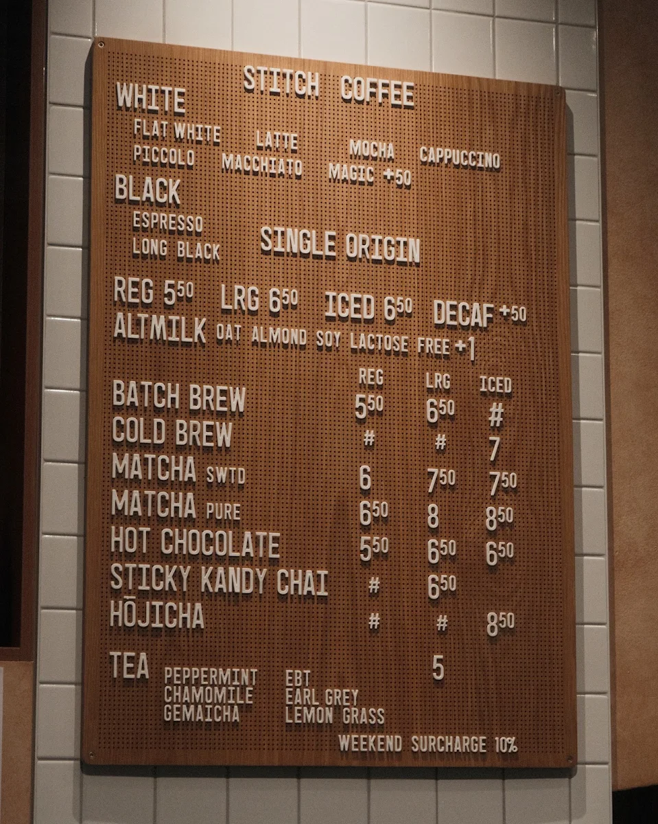 Menu, Stitch Coffee Central St
