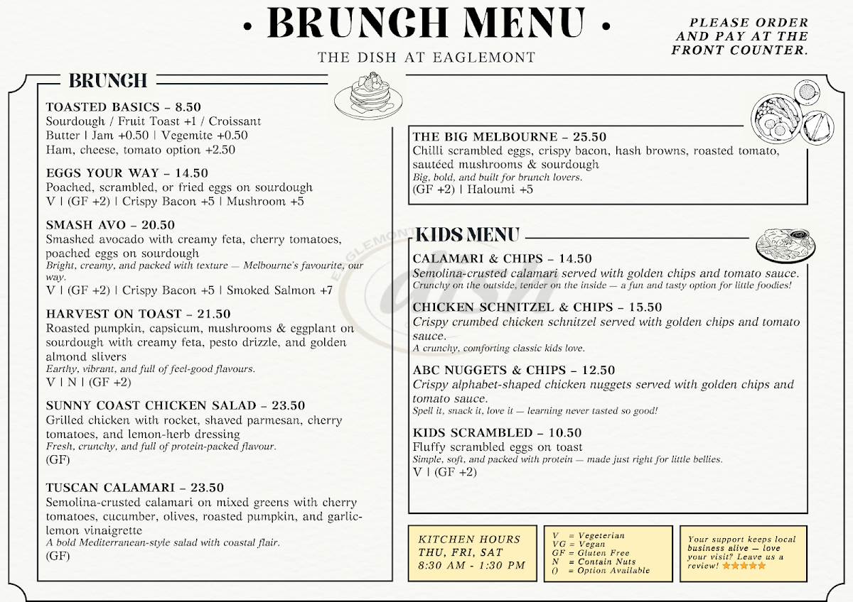 Menu, Eaglemont Dish