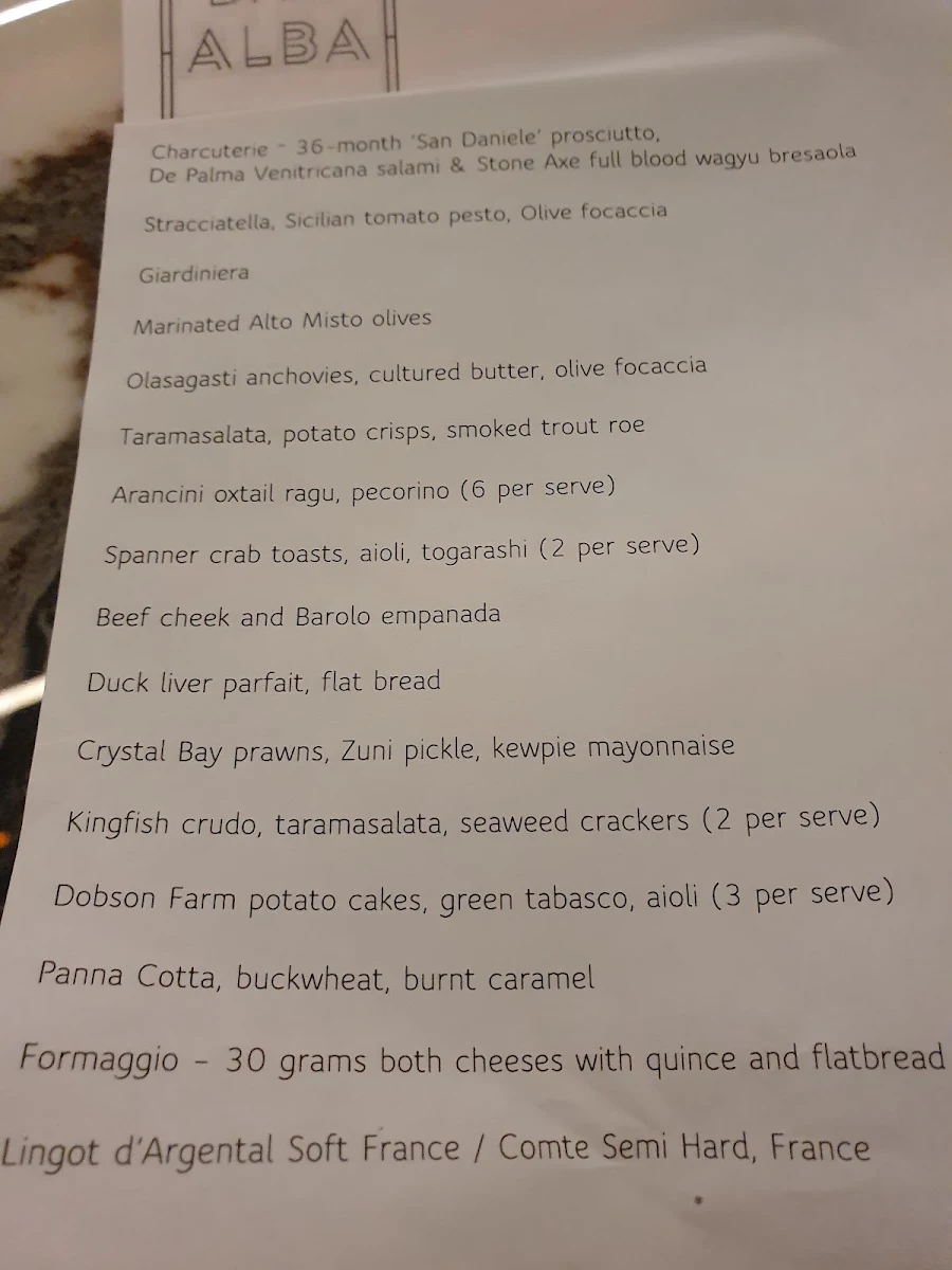 Menu, Bar Alba