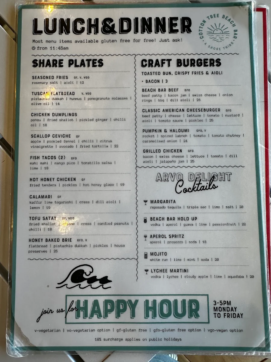 Menu, Cotton Tree Beach Bar