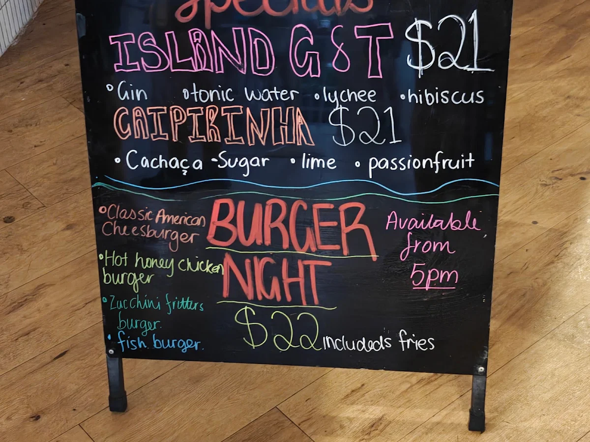 Menu, Cotton Tree Beach Bar