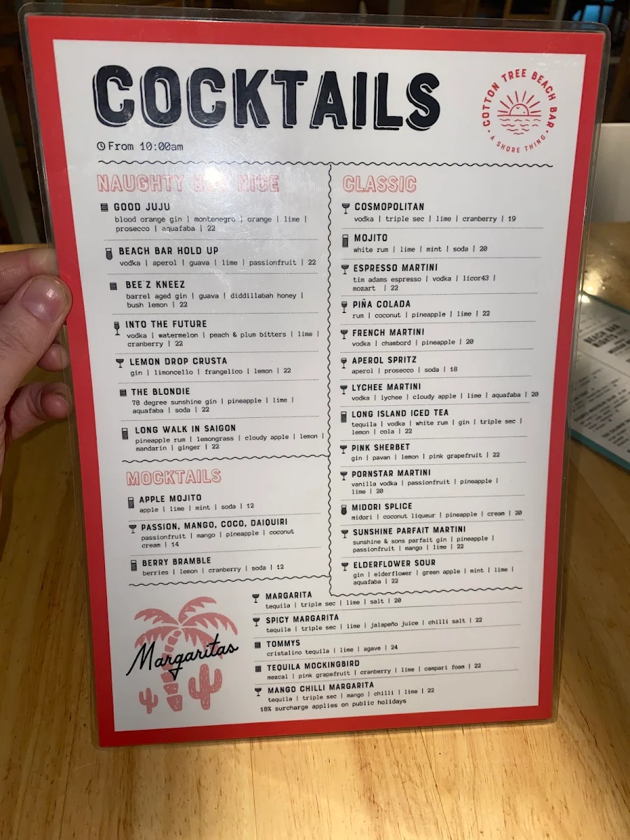 Menu, Cotton Tree Beach Bar