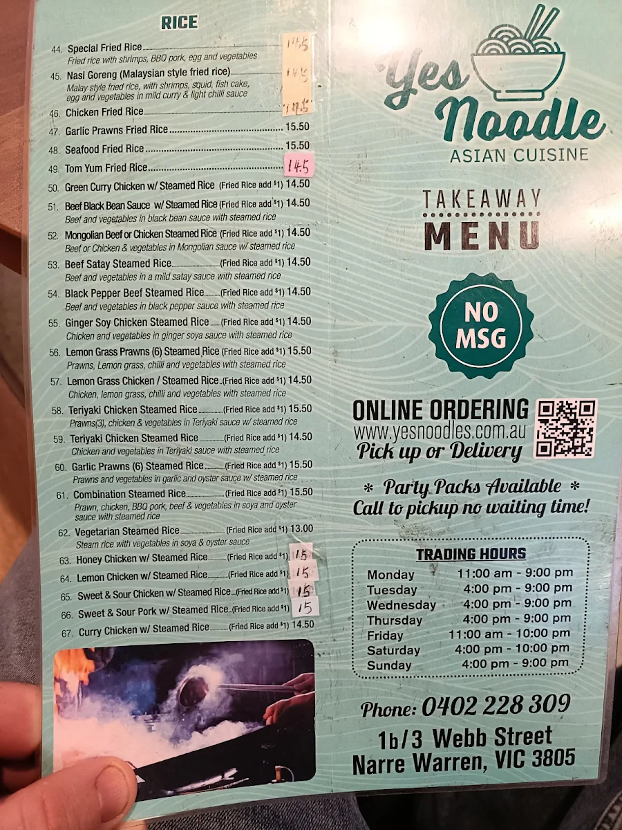 Menu, Yes Noodle