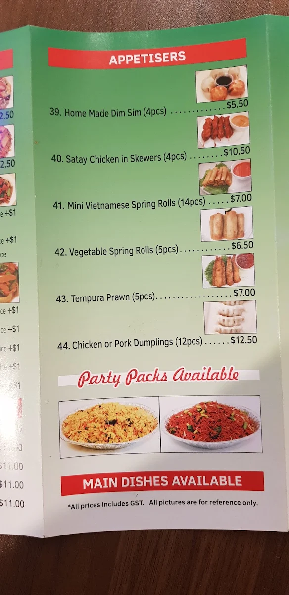 Menu, Yes Noodle