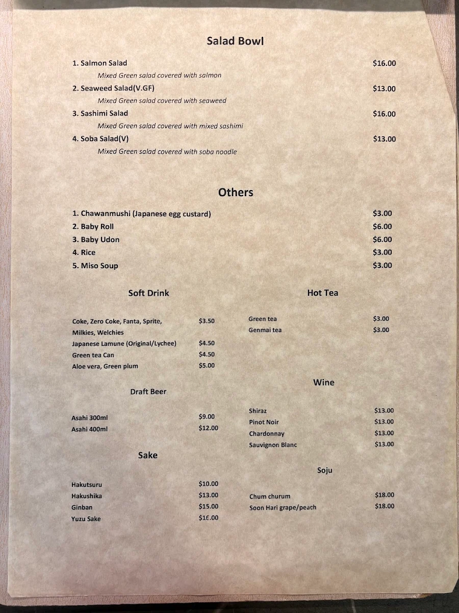 Menu, Toru
