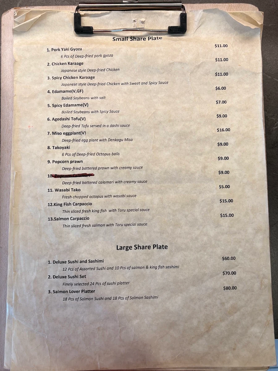Menu, Toru