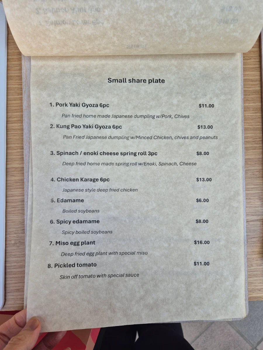 Menu, Toru