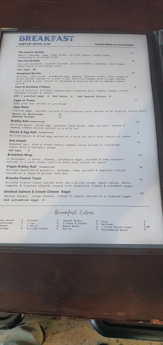 Menu, The Fern & Anchor