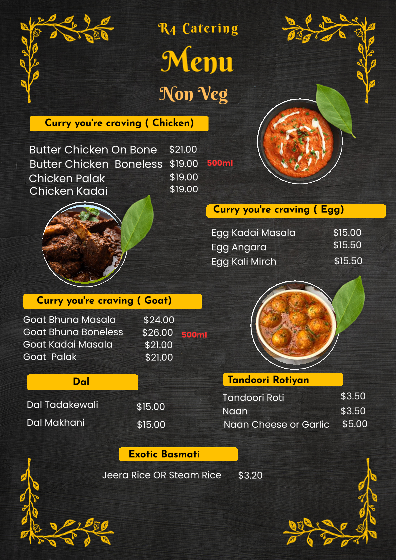 Menu, R4 Catering
