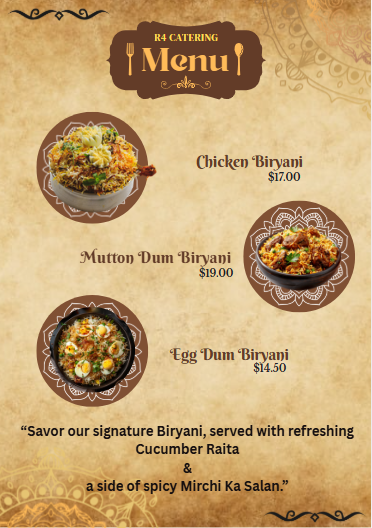 Menu, R4 Catering