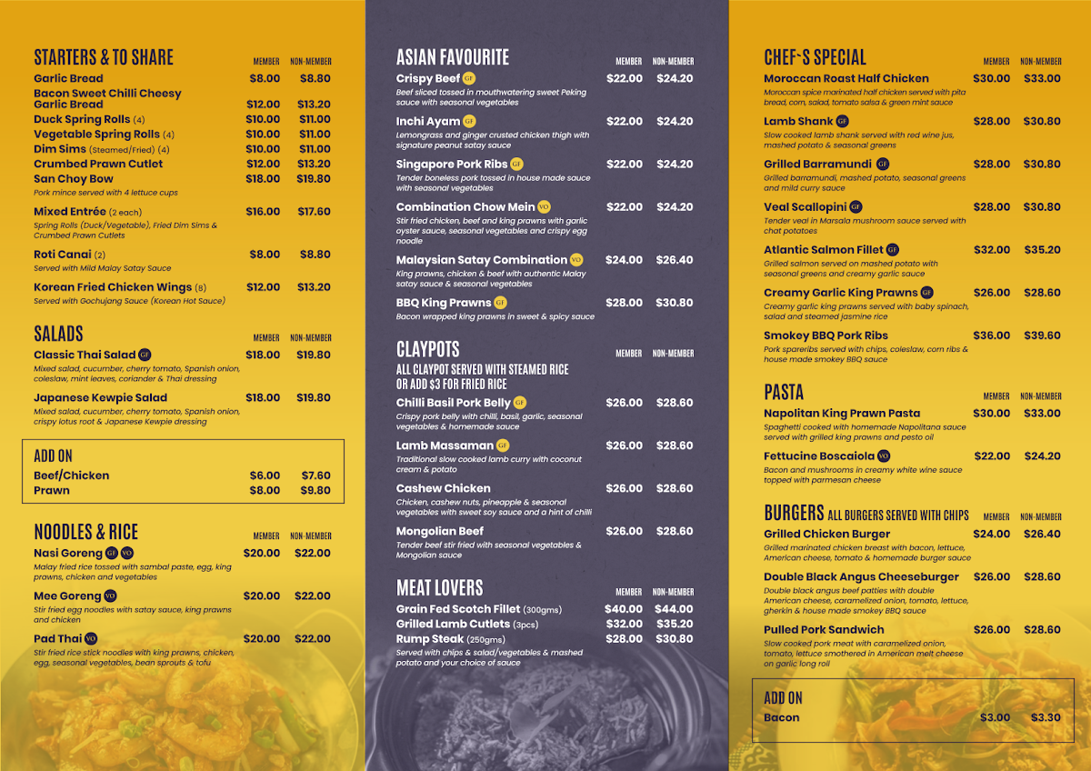 Menu, The Table at Gunny @ Club Gunnedah