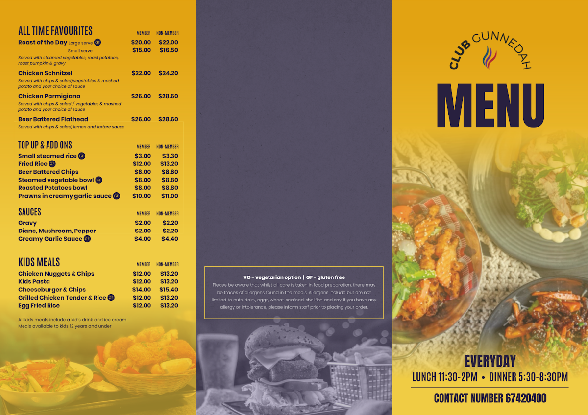 Menu, The Table at Gunny @ Club Gunnedah