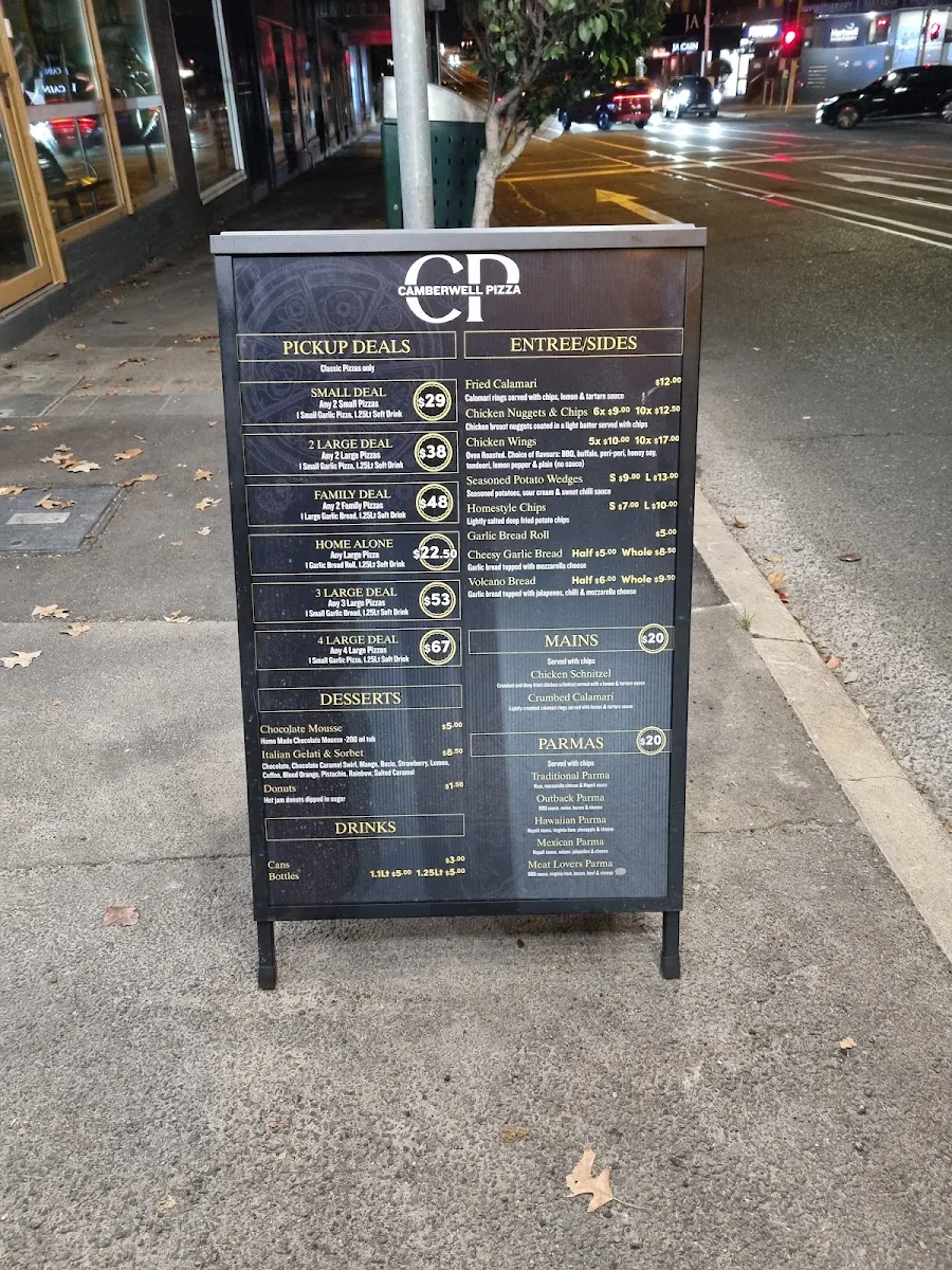 Menu, Camberwell Pizza