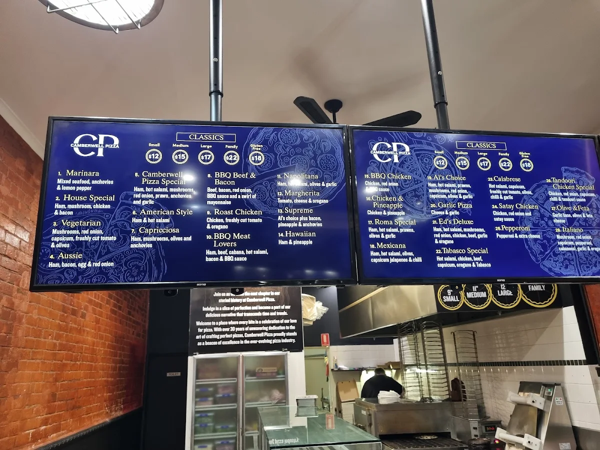 Menu, Camberwell Pizza