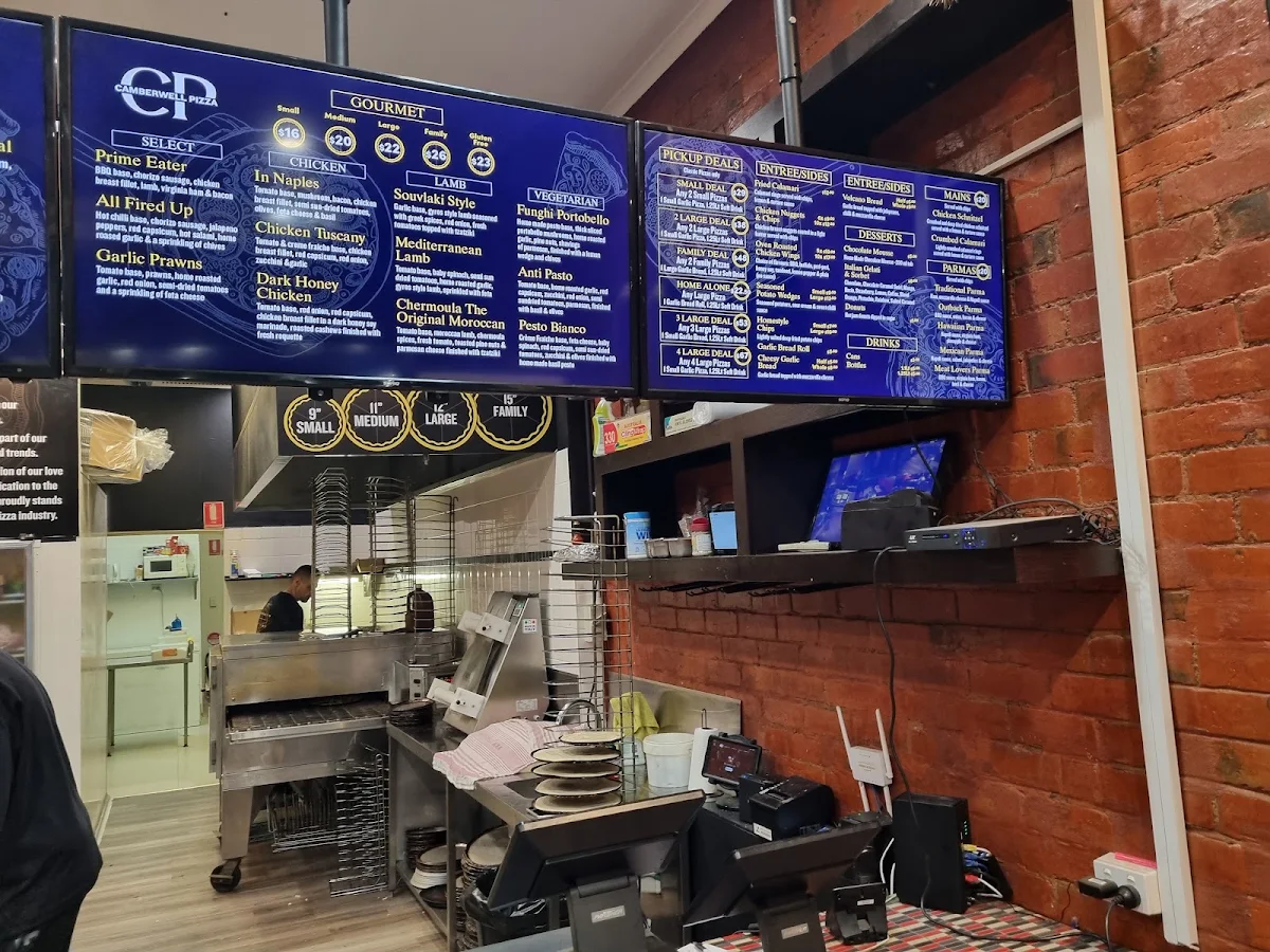 Menu, Camberwell Pizza
