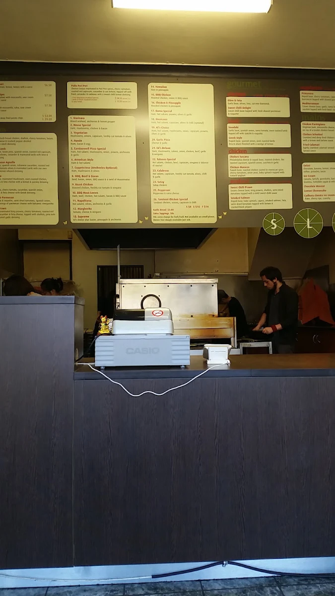 Menu, Camberwell Pizza