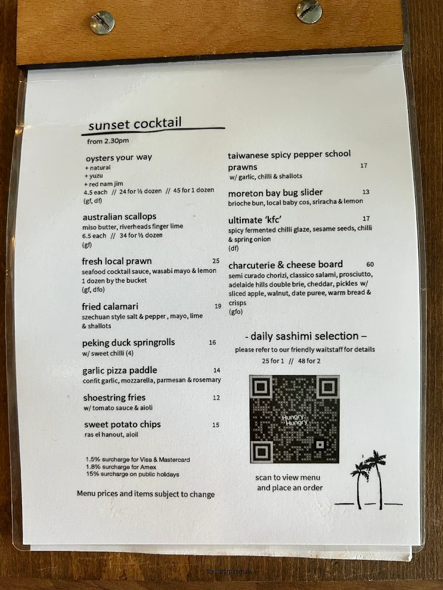 Menu, Enzo's on the Beach