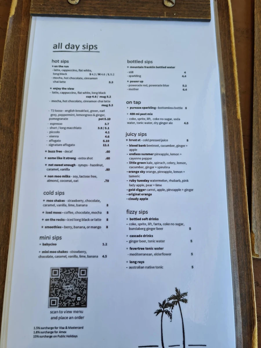 Menu, Enzo's on the Beach