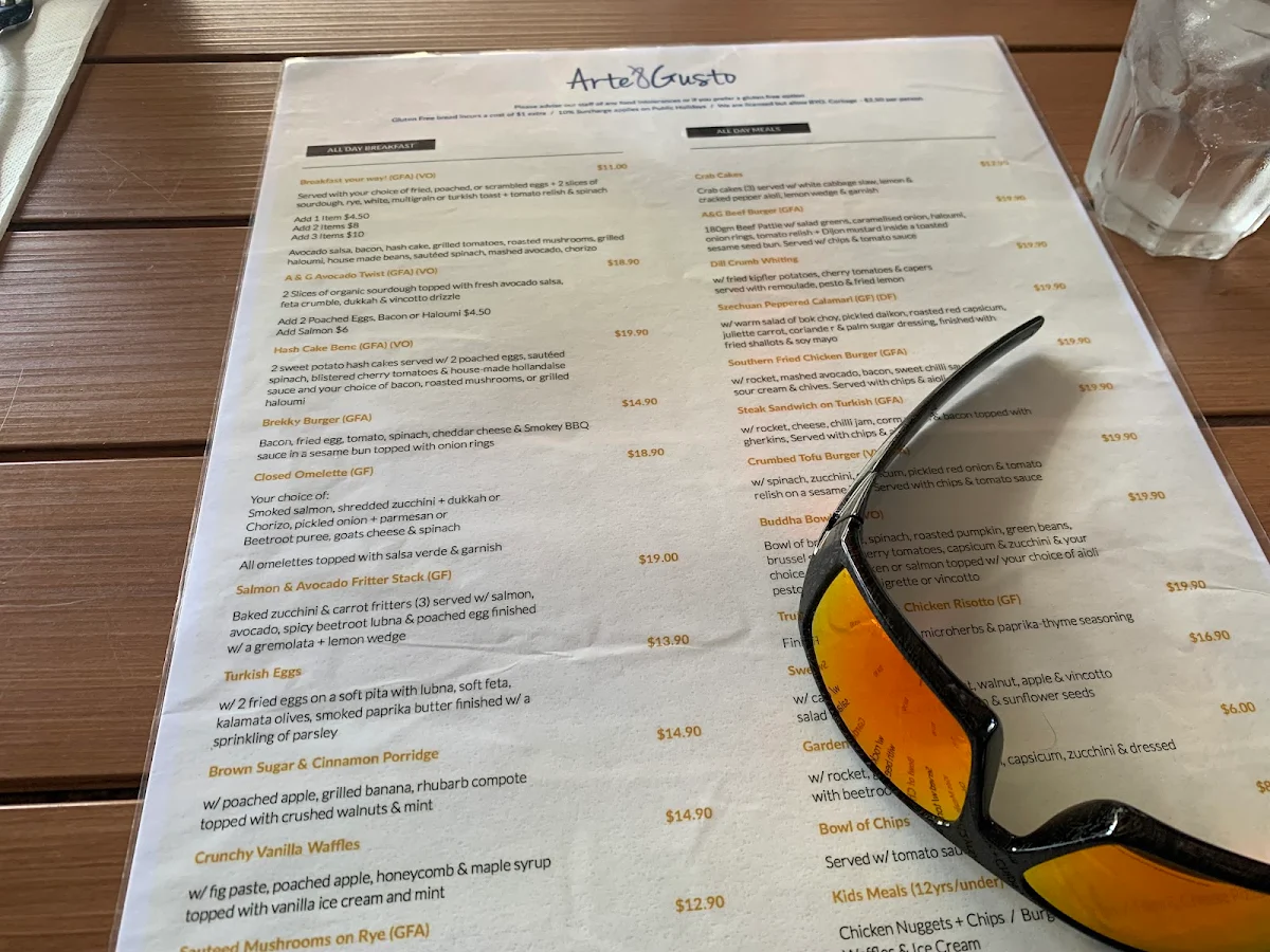 Menu, Arte & Gusto Cafe Bar