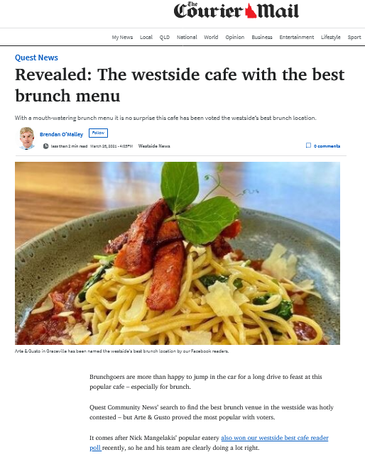 Menu, Arte & Gusto Cafe Bar
