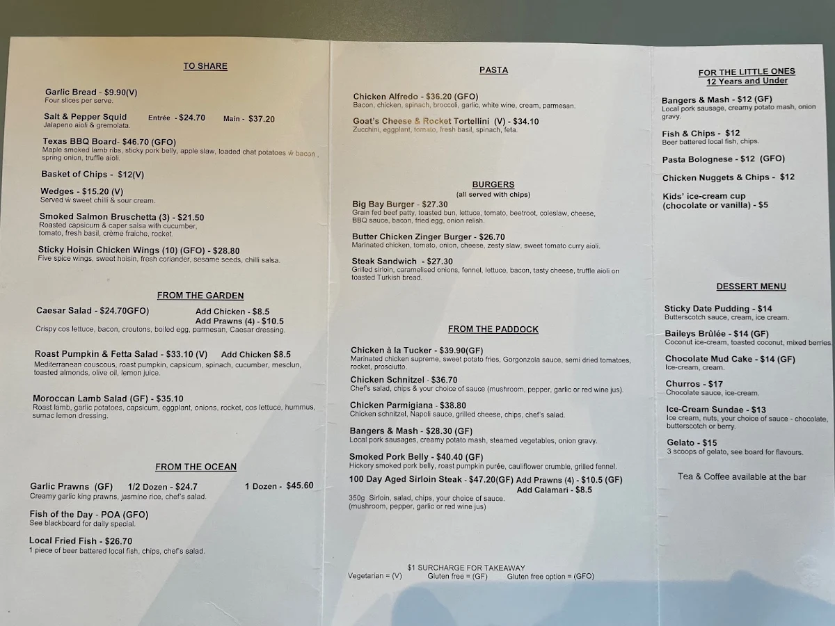Menu, The Pier Hotel