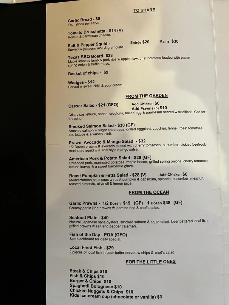Menu, The Pier Hotel