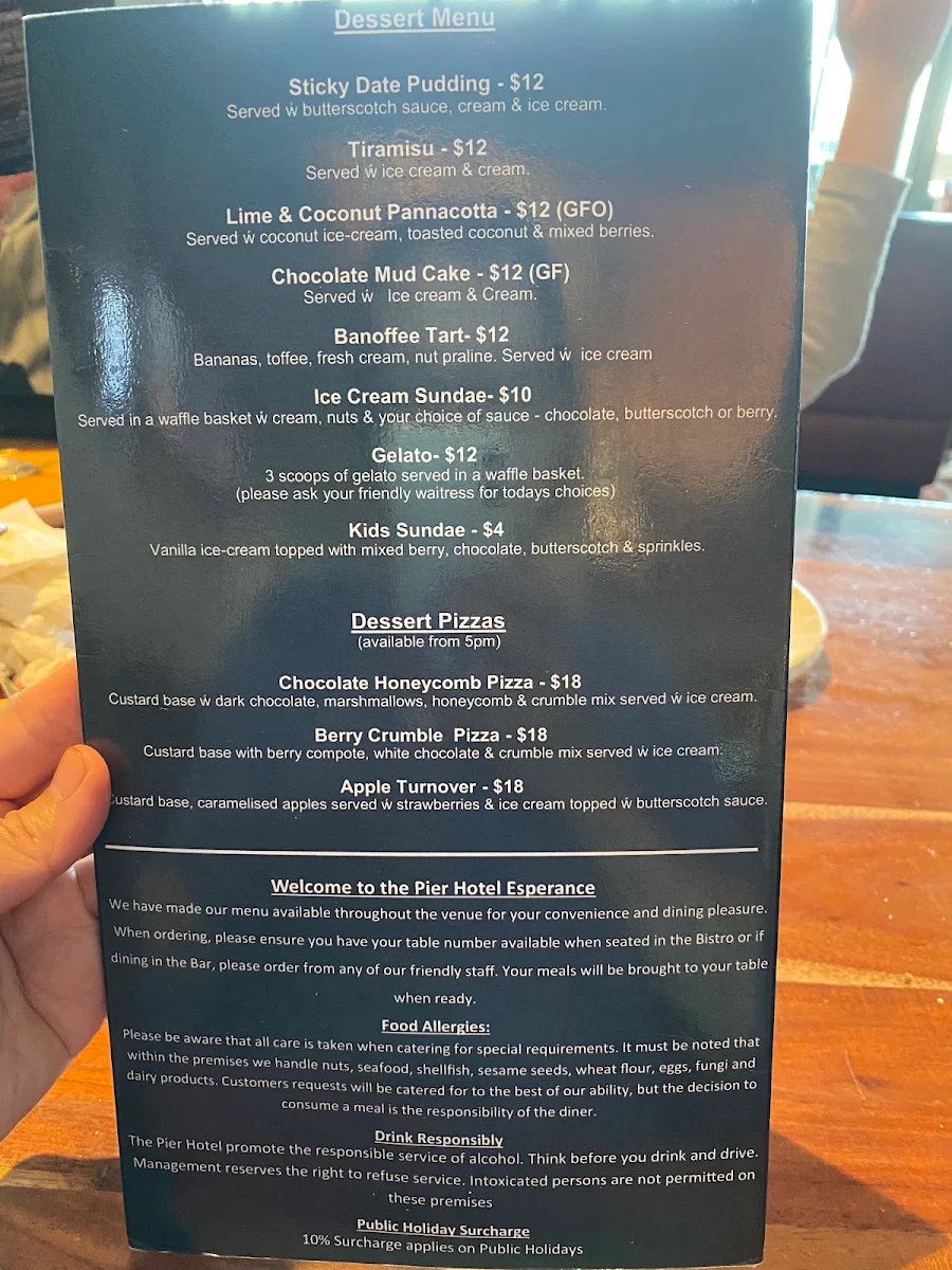 Menu, The Pier Hotel