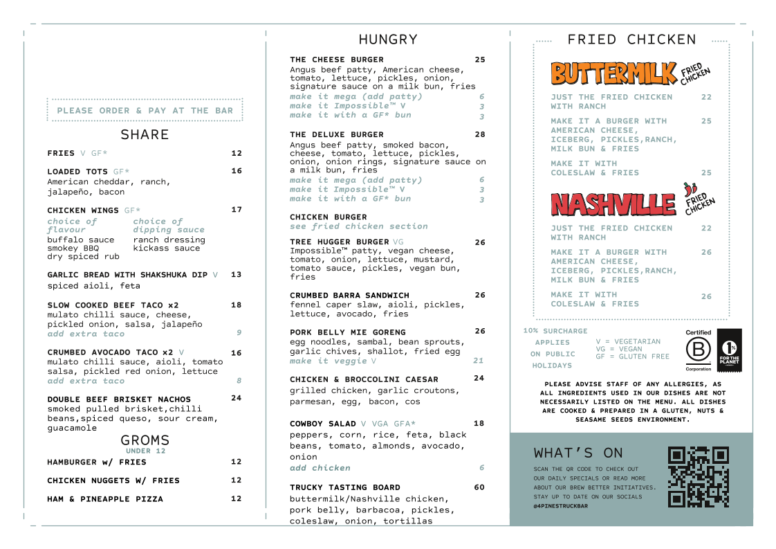 Menu, 4 Pines Truck Bar Brookvale
