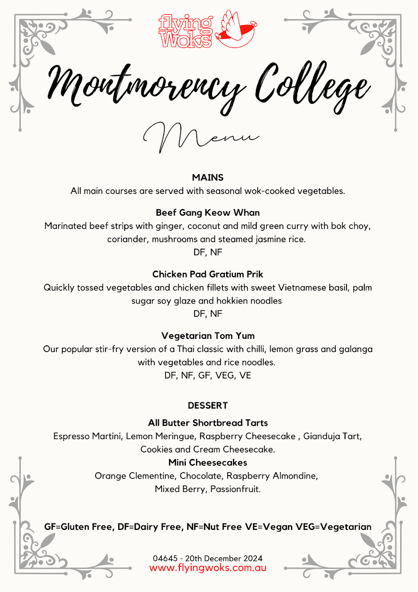 Menu, Flying Woks