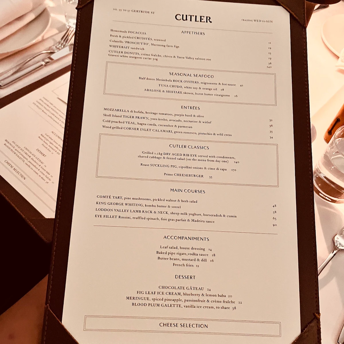 Menu, Cutler