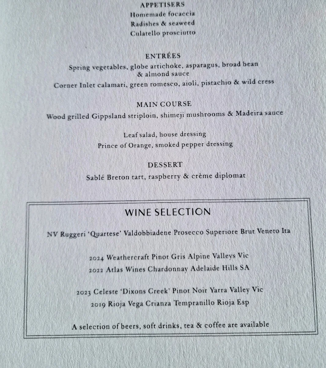 Menu, Cutler