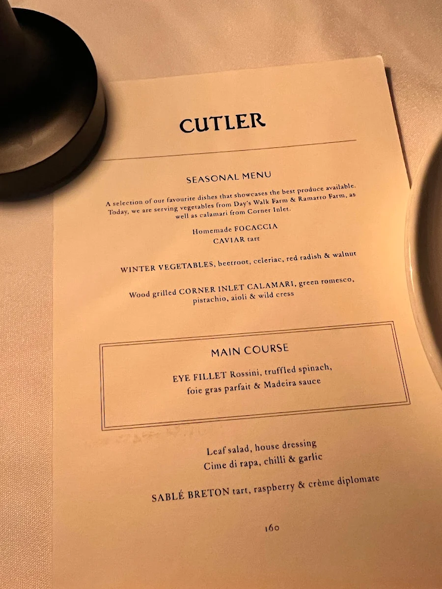 Menu, Cutler