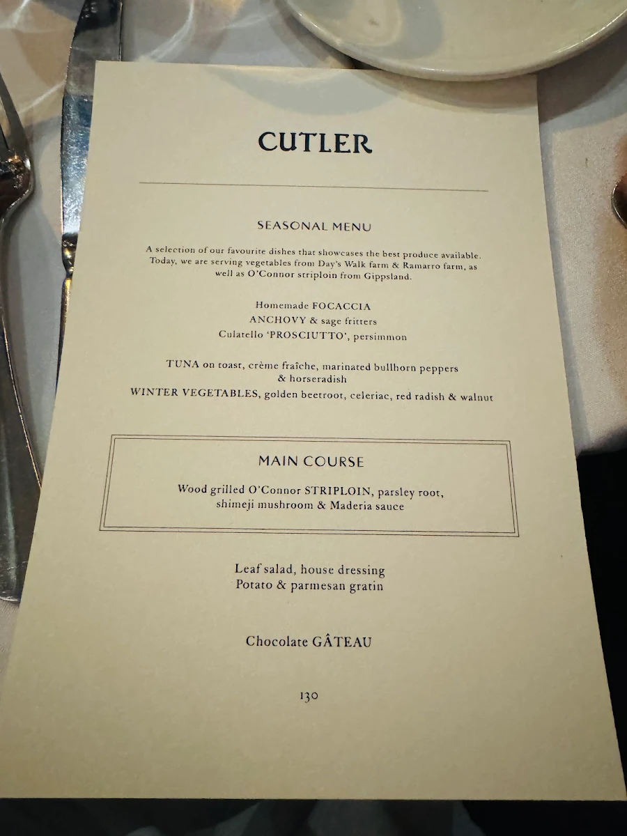 Menu, Cutler
