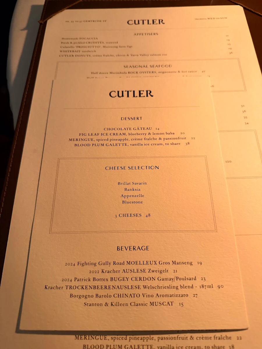Menu, Cutler