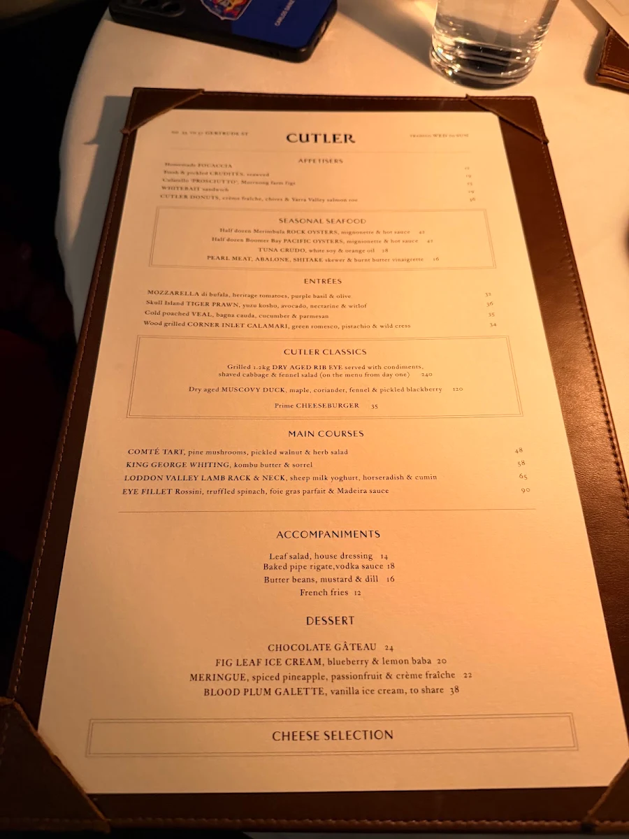 Menu, Cutler