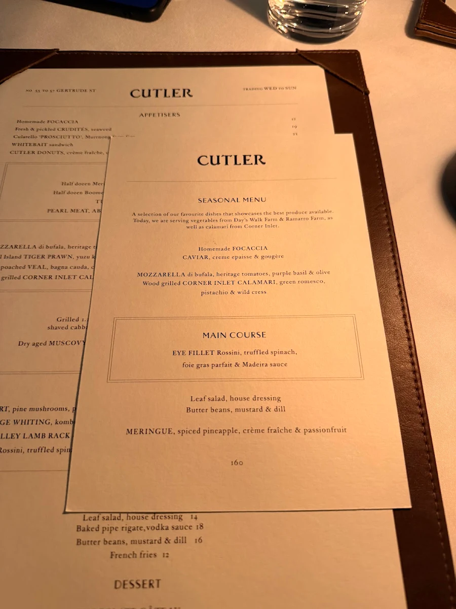 Menu, Cutler
